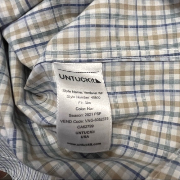 UNTUCKit Slim Fit Wrinkle Free Verdanel Checkered Button Down Shirt Men's Large - Picture 12 of 15